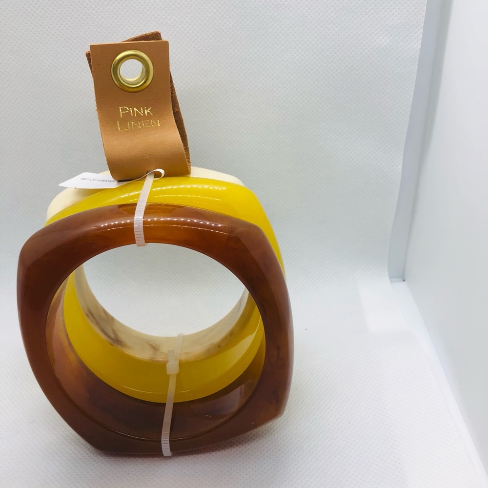 3pack yellow brown cream glossy lucite bracelet bangle set new - Picture 12 of 12